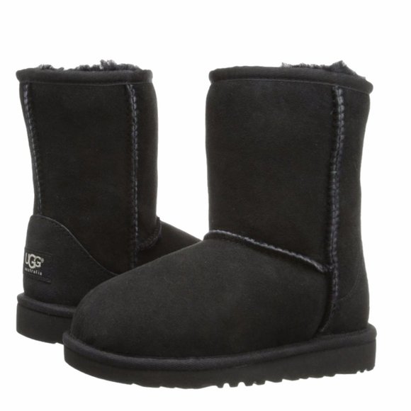 NEW UGG Baby Kid Classic Short Black Sheepskin Shearling Lined Mid Calf Boot - Picture 1 of 4